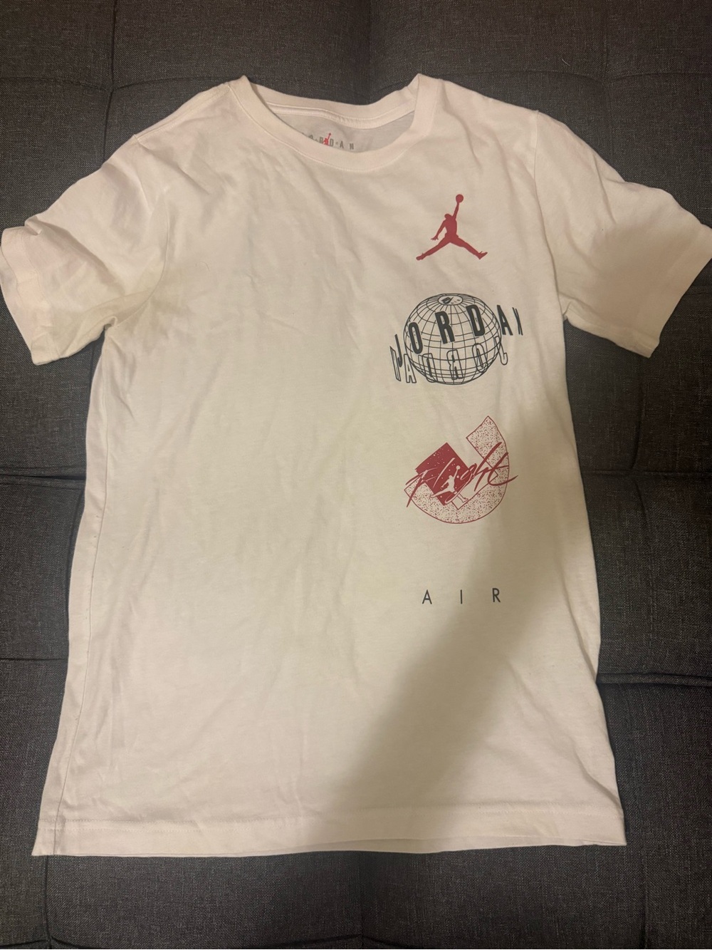 Jordan White Tee & White with Red Pinstripe Shorts Set - Picture 2 of 3